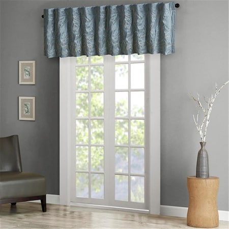Madison Park 50 x 18 in. Andora Faux Silk Embroidered Window Valance - Blue MP41-4571